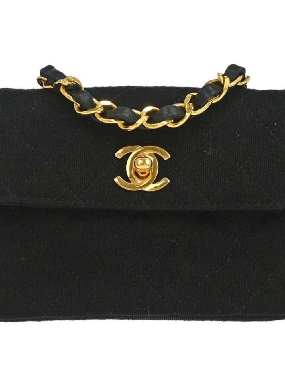 Chanel Black Cotton Straight Flap Shoulder Bag